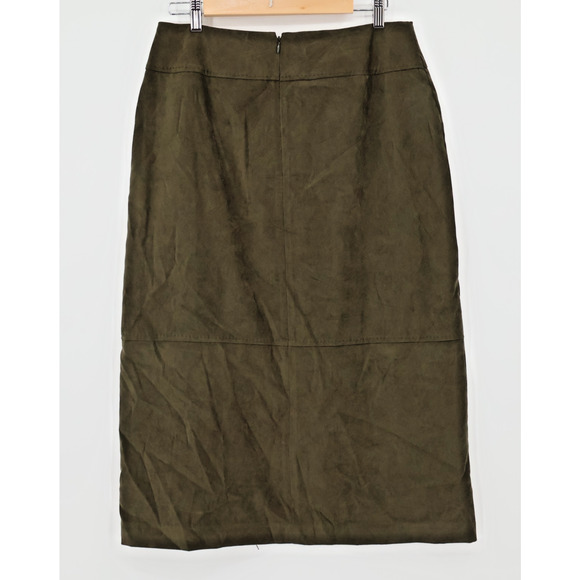 NWT Olive Green Vegan Suede‎ Pencil Skirt  Fall Business Casual Goblin Size 12P - Picture 5 of 9